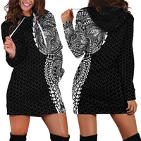 Hawaiian Traditional Tattoos Hoodie Dress Kakau Tribal Tropical Plant Motif Black Color