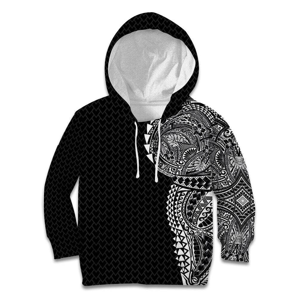 Hawaiian Traditional Tattoos Kid Hoodie Kakau Tribal Tropical Plant Motif Black Color