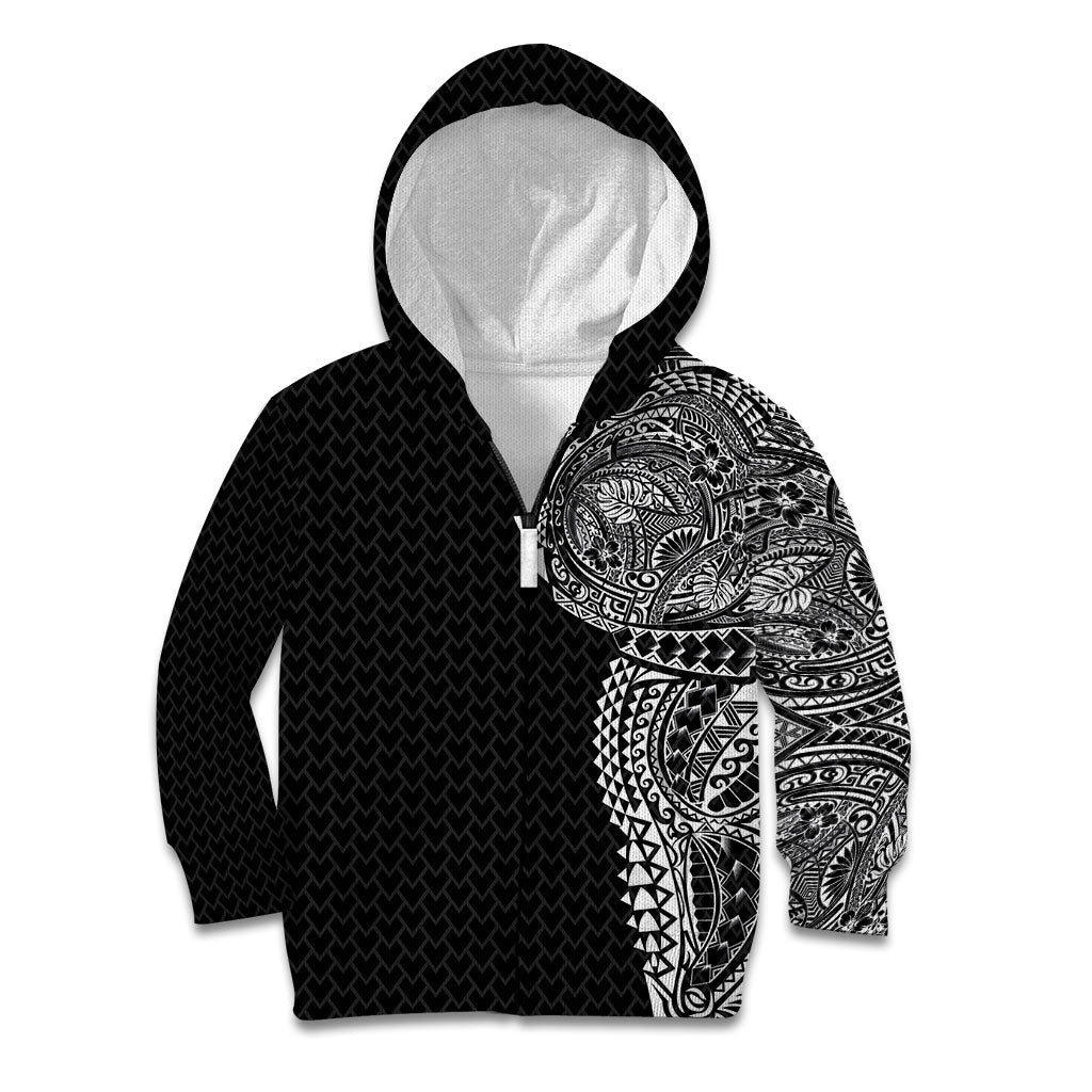 Hawaiian Traditional Tattoos Kid Hoodie Kakau Tribal Tropical Plant Motif Black Color LT03 Zip Hoodie Black - Polynesian Pride