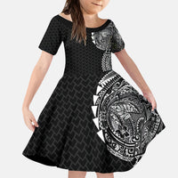 Hawaiian Traditional Tattoos Kid Short Sleeve Dress Kakau Tribal Tropical Plant Motif Black Color LT03 KID Black - Polynesian Pride