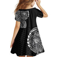 Hawaiian Traditional Tattoos Kid Short Sleeve Dress Kakau Tribal Tropical Plant Motif Black Color LT03 - Polynesian Pride