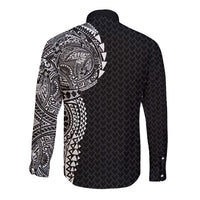 Hawaiian Traditional Tattoos Long Sleeve Button Shirt Kakau Tribal Tropical Plant Motif Black Color LT03 - Polynesian Pride