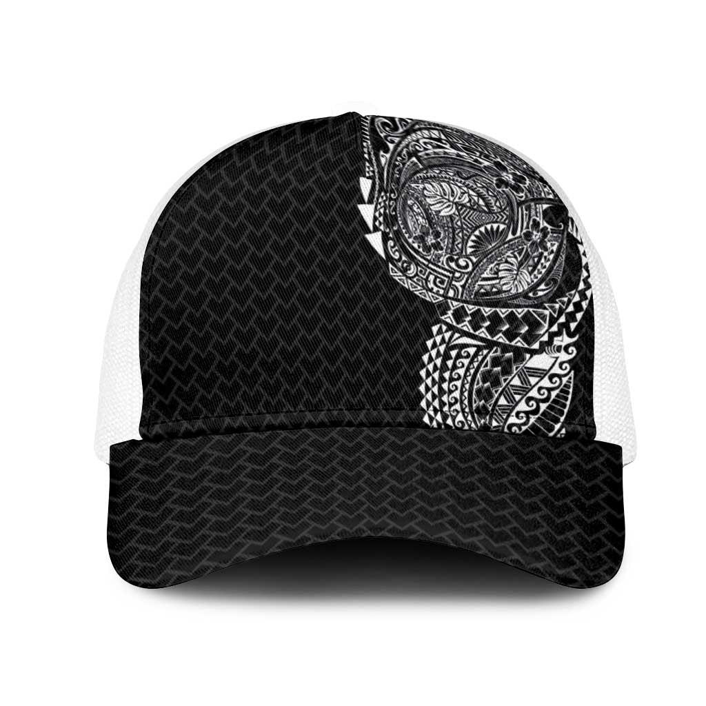 Hawaiian Traditional Tattoos Mesh Trucker Cap Kakau Tribal Tropical Plants Motif Black Color