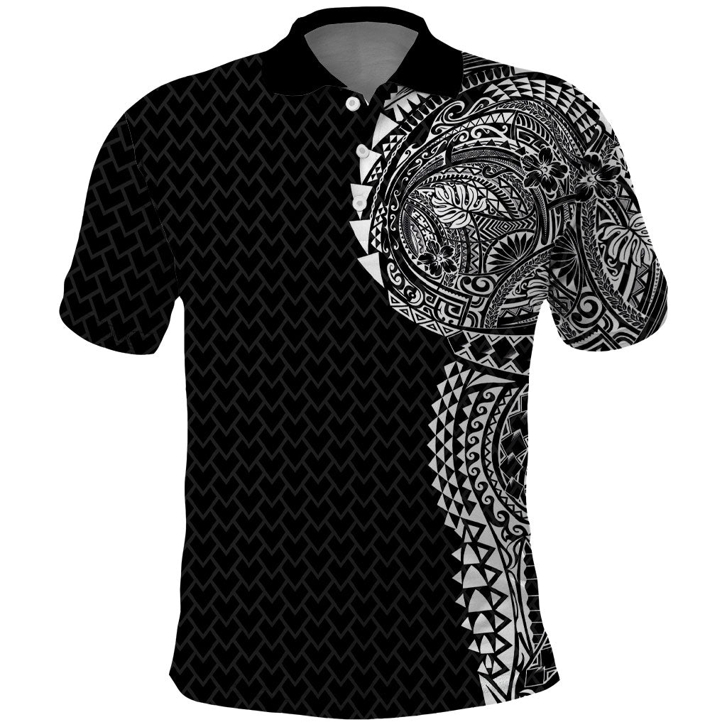 Hawaiian Traditional Tattoos Polo Shirt Kakau Tribal Tropical Plant Motif Black Color LT03 Black - Polynesian Pride