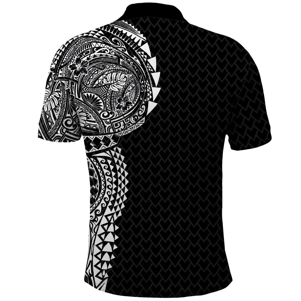 Hawaiian Traditional Tattoos Polo Shirt Kakau Tribal Tropical Plant Motif Black Color LT03 - Polynesian Pride