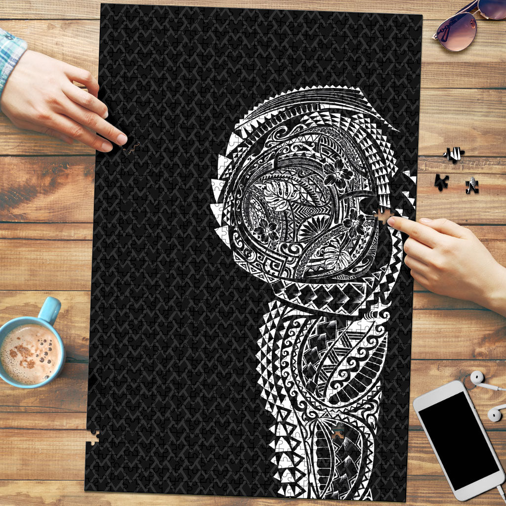 Hawaiian Traditional Tattoos Puzzle Kakau Tribal Tropical Plant Motif Black Color