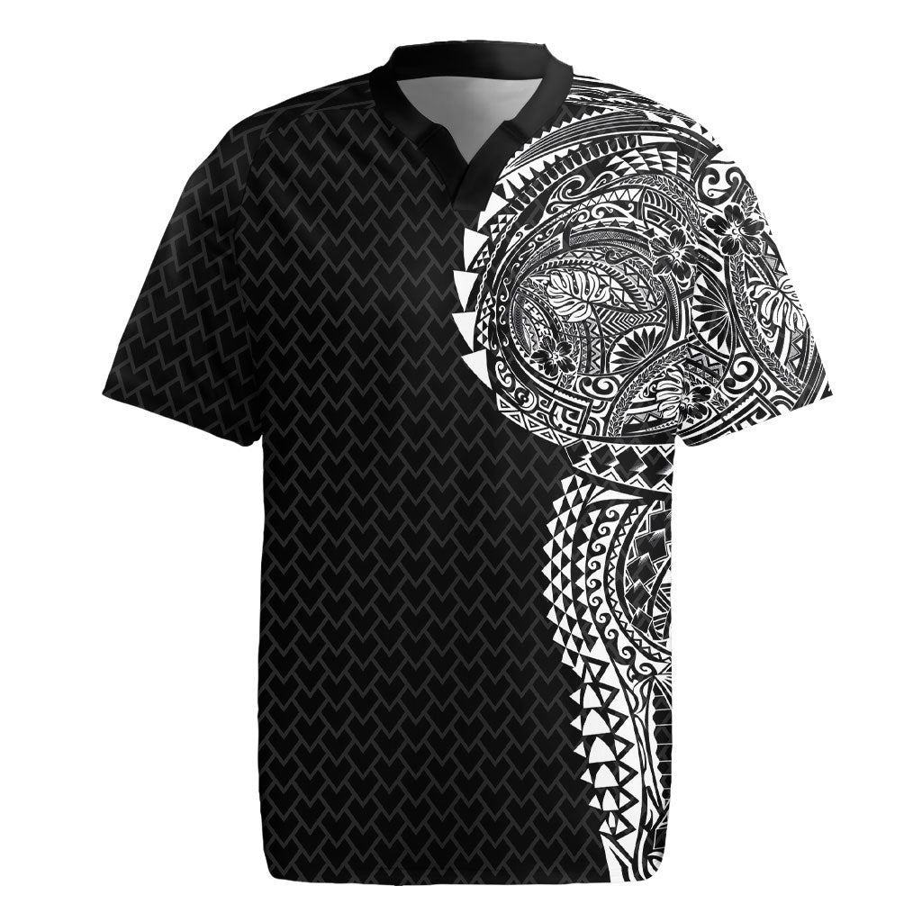 Hawaiian Traditional Tattoos Rugby Jersey Kakau Tribal Tropical Plant Motif Black Color LT03 Black - Polynesian Pride