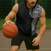 Hawaiian Traditional Tattoos Sleeveless Zip Hoodie Kakau Tribal Tropical Plant Motif Black Color LT03 - Polynesian Pride