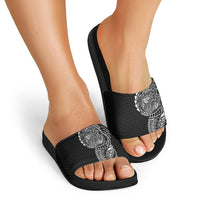 Hawaiian Traditional Tattoos Slide Sandals Kakau Tribal Tropical Plant Motif Black Color LT03 - Polynesian Pride
