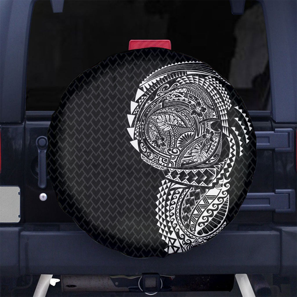 Hawaiian Traditional Tattoos Spare Tire Cover Kakau Tribal Tropical Plant Motif Black Color LT03 No hole Black - Polynesian Pride