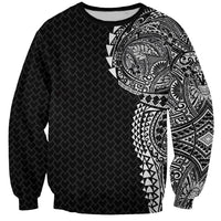 Hawaiian Traditional Tattoos Sweatshirt Kakau Tribal Tropical Plant Motif Black Color