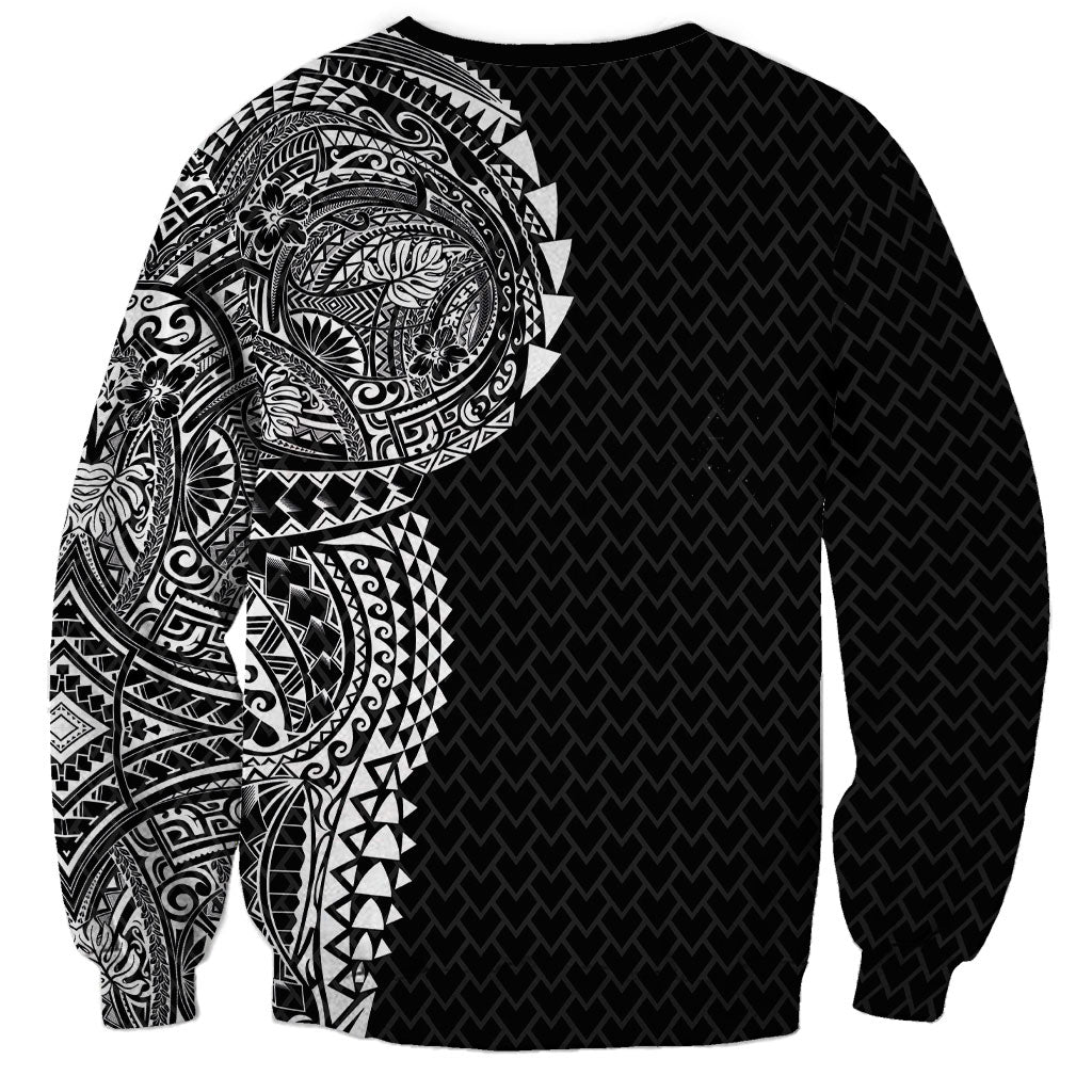 Hawaiian Traditional Tattoos Sweatshirt Kakau Tribal Tropical Plant Motif Black Color