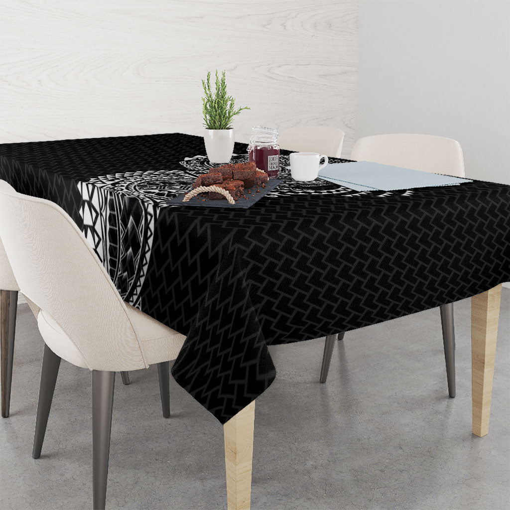 Hawaiian Traditional Tattoos Tablecloth Kakau Tribal Tropical Plant Motif Black Color