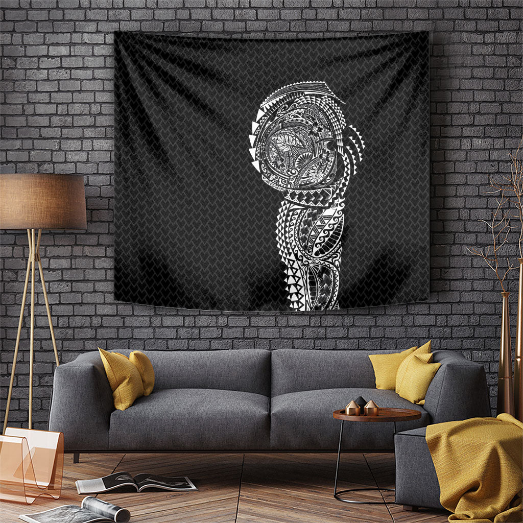 Hawaiian Traditional Tattoos Tapestry Kakau Tribal Tropical Plant Motif Black Color