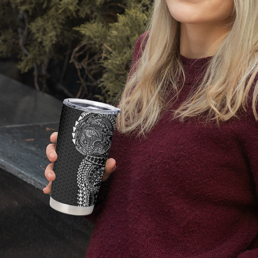 Hawaiian Traditional Tattoos Tumbler Cup Kakau Tribal Tropical Plant Motif Black Color LT03 - Polynesian Pride