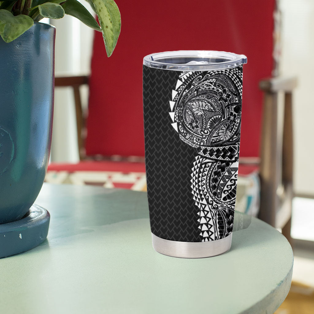 Hawaiian Traditional Tattoos Tumbler Cup Kakau Tribal Tropical Plant Motif Black Color LT03 - Polynesian Pride