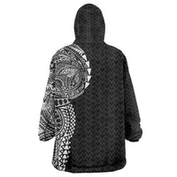 Hawaiian Traditional Tattoos Wearable Blanket Hoodie Kakau Tribal Tropical Plant Motif Black Color LT03 - Polynesian Pride