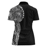 Hawaiian Traditional Tattoos Women Polo Shirt Kakau Tribal Tropical Plant Motif Black Color