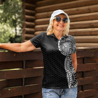 Hawaiian Traditional Tattoos Women Polo Shirt Kakau Tribal Tropical Plant Motif Black Color