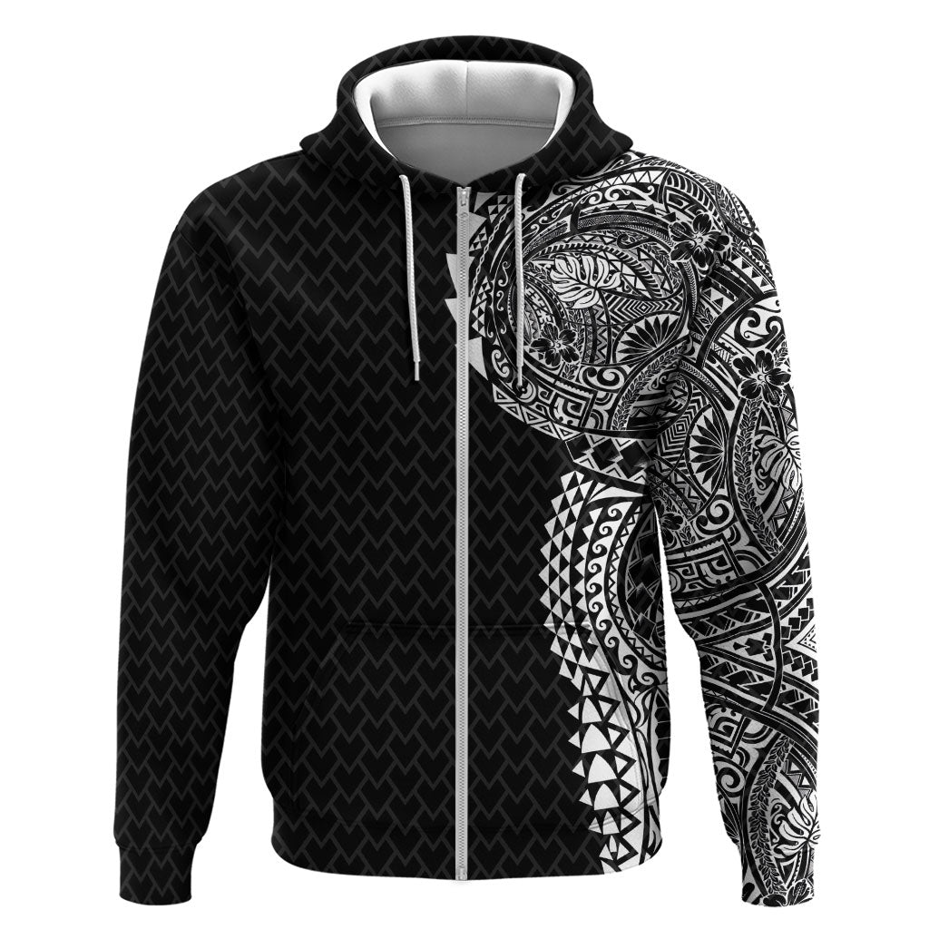 Hawaiian Traditional Tattoos Zip Hoodie Kakau Tribal Tropical Plant Motif Black Color LT03 Zip Hoodie Black - Polynesian Pride