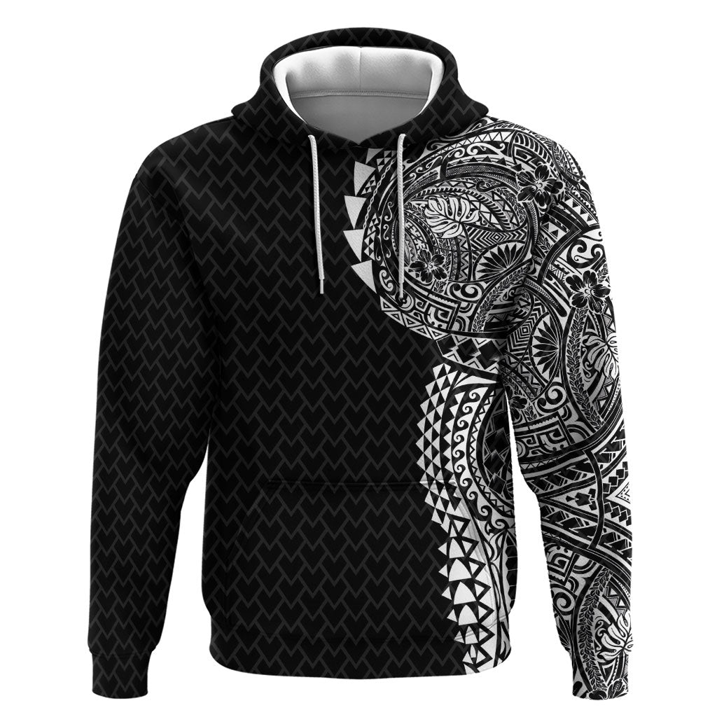 Hawaiian Traditional Tattoos Zip Hoodie Kakau Tribal Tropical Plant Motif Black Color LT03 Pullover Hoodie Black - Polynesian Pride