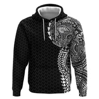 Hawaiian Traditional Tattoos Zip Hoodie Kakau Tribal Tropical Plant Motif Black Color LT03 Pullover Hoodie Black - Polynesian Pride