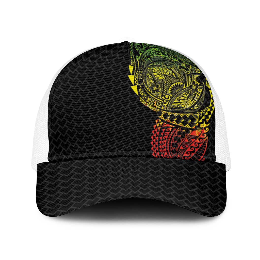 Hawaiian Traditional Tattoos Baseball Net Cap Kakau Tribal Tropical Plants Motif Kanaka Maoli Flag Color Inspired LT03 One Size White Multicolor - Polynesian Pride