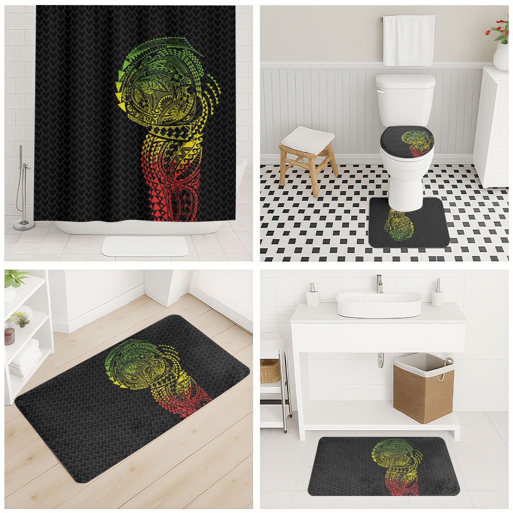Hawaiian Traditional Tattoos Bathroom Set Kakau Tribal Tropical Plant Motif Kanaka Maoli Flag Color Inspired LT03 - Polynesian Pride
