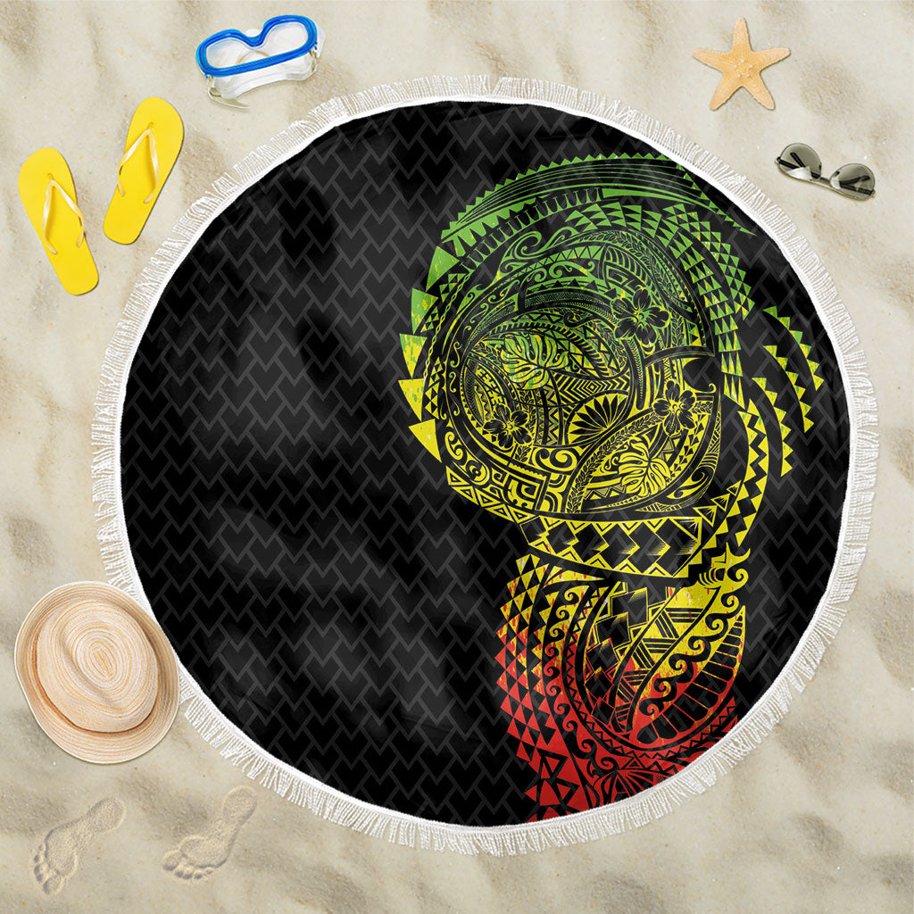 Hawaiian Traditional Tattoos Beach Blanket Kakau Tribal Tropical Plant Motif Kanaka Maoli Flag Color Inspired
