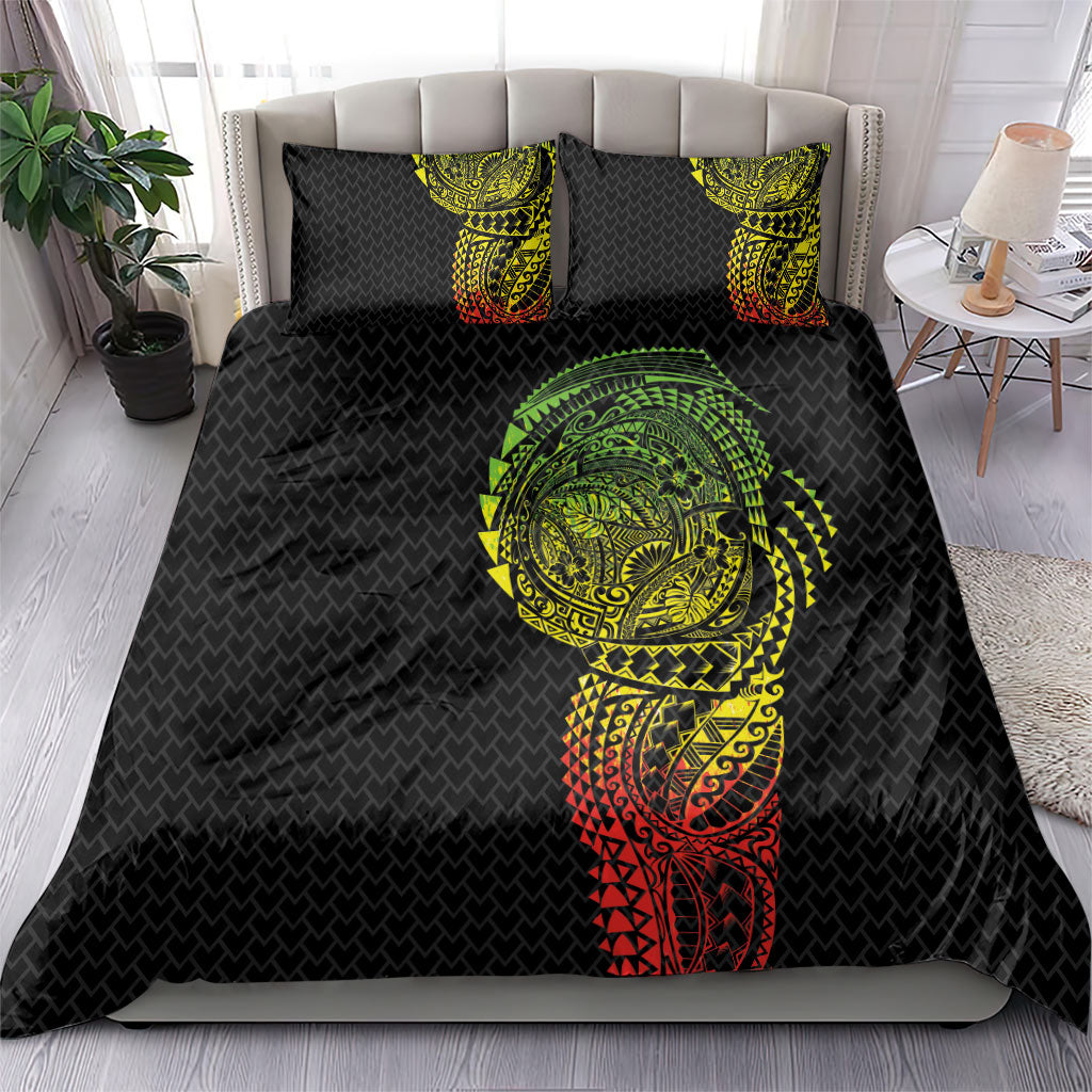 Hawaiian Traditional Tattoos Bedding Set Kakau Tribal Tropical Plant Motif Kanaka Maoli Flag Color Inspired
