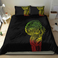 Hawaiian Traditional Tattoos Bedding Set Kakau Tribal Tropical Plant Motif Kanaka Maoli Flag Color Inspired