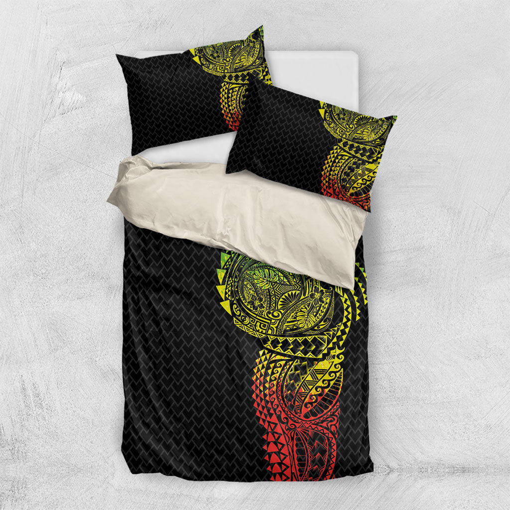 Hawaiian Traditional Tattoos Bedding Set Kakau Tribal Tropical Plant Motif Kanaka Maoli Flag Color Inspired