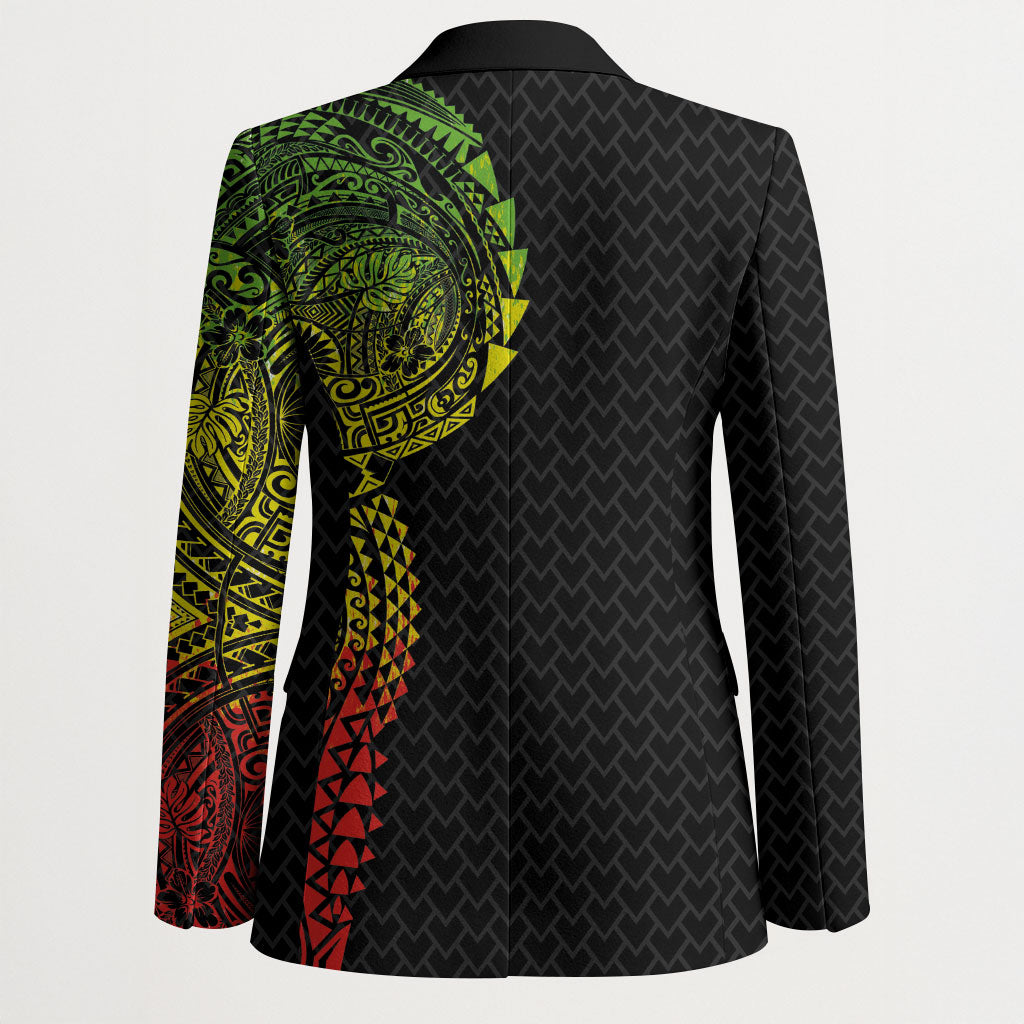 Hawaiian Traditional Tattoos Blazer Kakau Tribal Tropical Plant Motif Kanaka Maoli Flag Color Inspired LT03 - Polynesian Pride