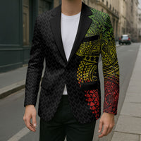 Hawaiian Traditional Tattoos Blazer Kakau Tribal Tropical Plant Motif Kanaka Maoli Flag Color Inspired LT03 - Polynesian Pride