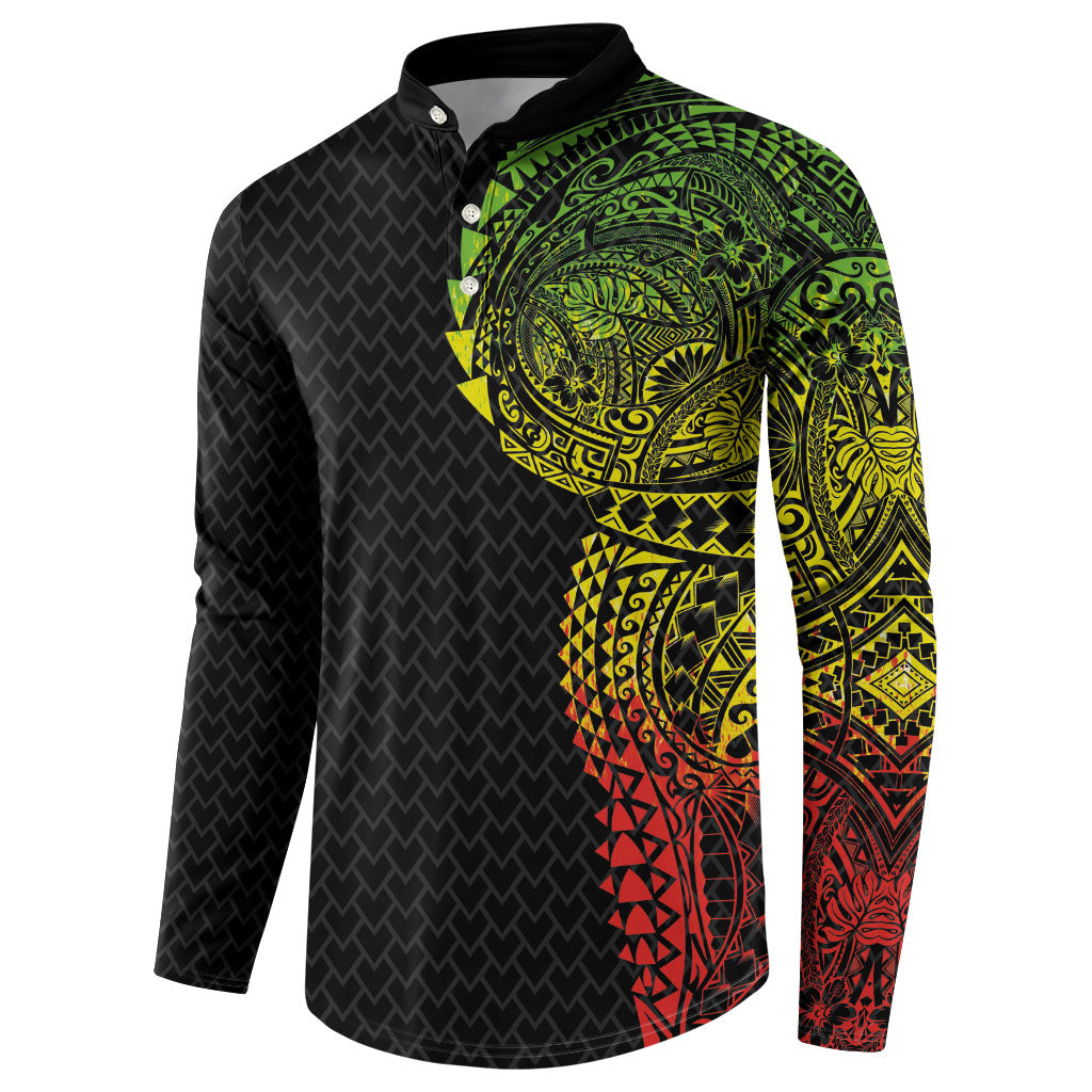 Hawaiian Traditional Tattoos Button Sweatshirt Kakau Tribal Tropical Plant Motif Kanaka Maoli Flag Color Inspired LT03 - Polynesian Pride