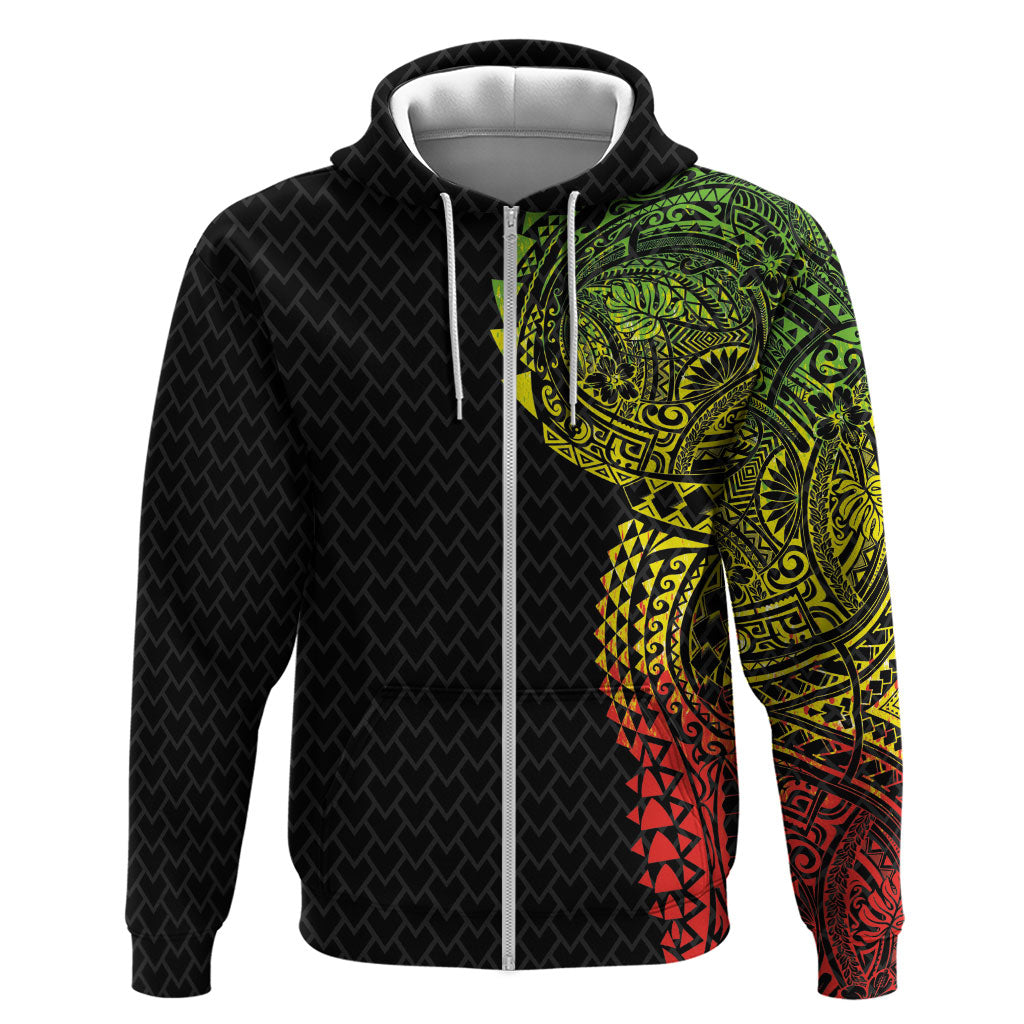 Hawaiian Traditional Tattoos Hoodie Kakau Tribal Tropical Plant Motif Kanaka Maoli Flag Color Inspired LT03 Zip Hoodie Multicolor - Polynesian Pride