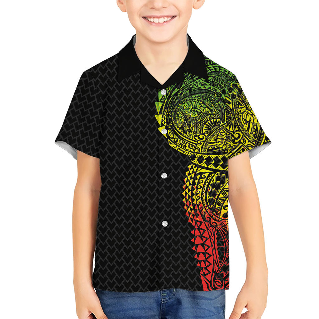 Hawaiian Traditional Tattoos Kid Hawaiian Shirt Kakau Tribal Tropical Plant Motif Kanaka Maoli Flag Color Inspired LT03 Kid Multicolor - Polynesian Pride