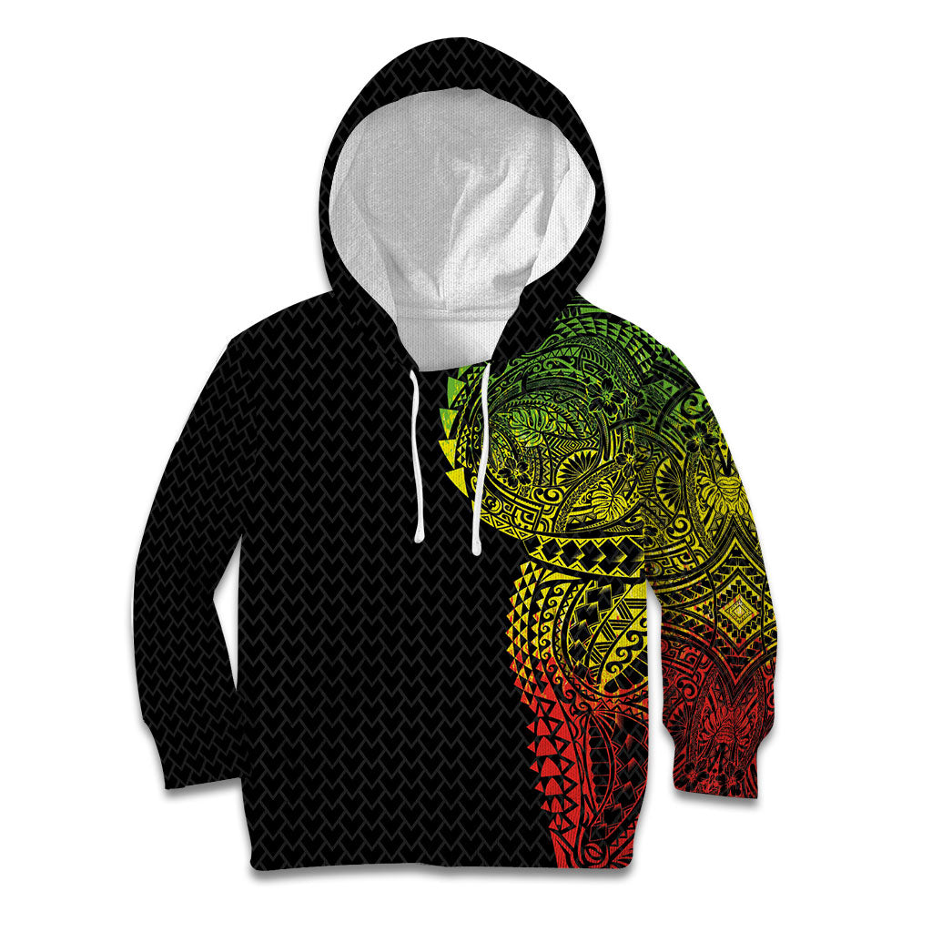 Hawaiian Traditional Tattoos Kid Hoodie Kakau Tribal Tropical Plant Motif Kanaka Maoli Flag Color Inspired