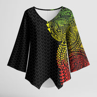 Hawaiian Traditional Tattoos Kimono Sleeve Blouse Kakau Tribal Tropical Plant Motif Kanaka Maoli Flag Color Inspired