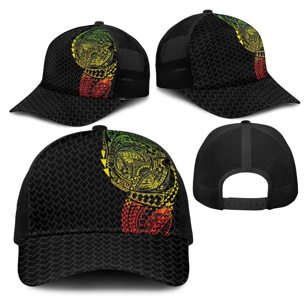 Hawaiian Traditional Tattoos Mesh Trucker Cap Kakau Tribal Tropical Plants Motif Kanaka Maoli Flag Color Inspired LT03 - Polynesian Pride