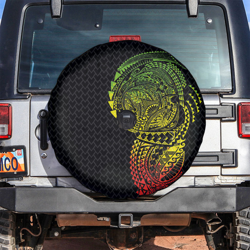 Hawaiian Traditional Tattoos Spare Tire Cover Kakau Tribal Tropical Plant Motif Kanaka Maoli Flag Color Inspired LT03 Multicolor - Polynesian Pride