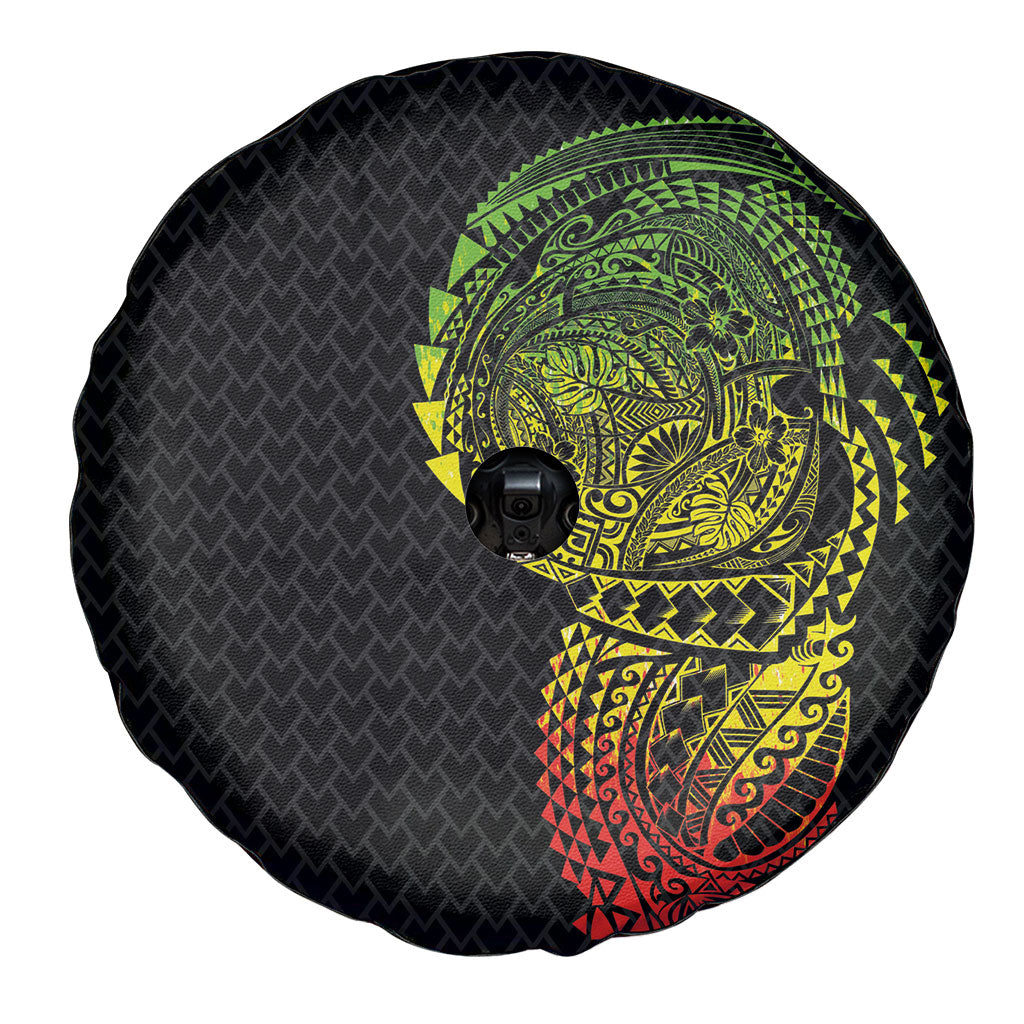 Hawaiian Traditional Tattoos Spare Tire Cover Kakau Tribal Tropical Plant Motif Kanaka Maoli Flag Color Inspired LT03 - Polynesian Pride