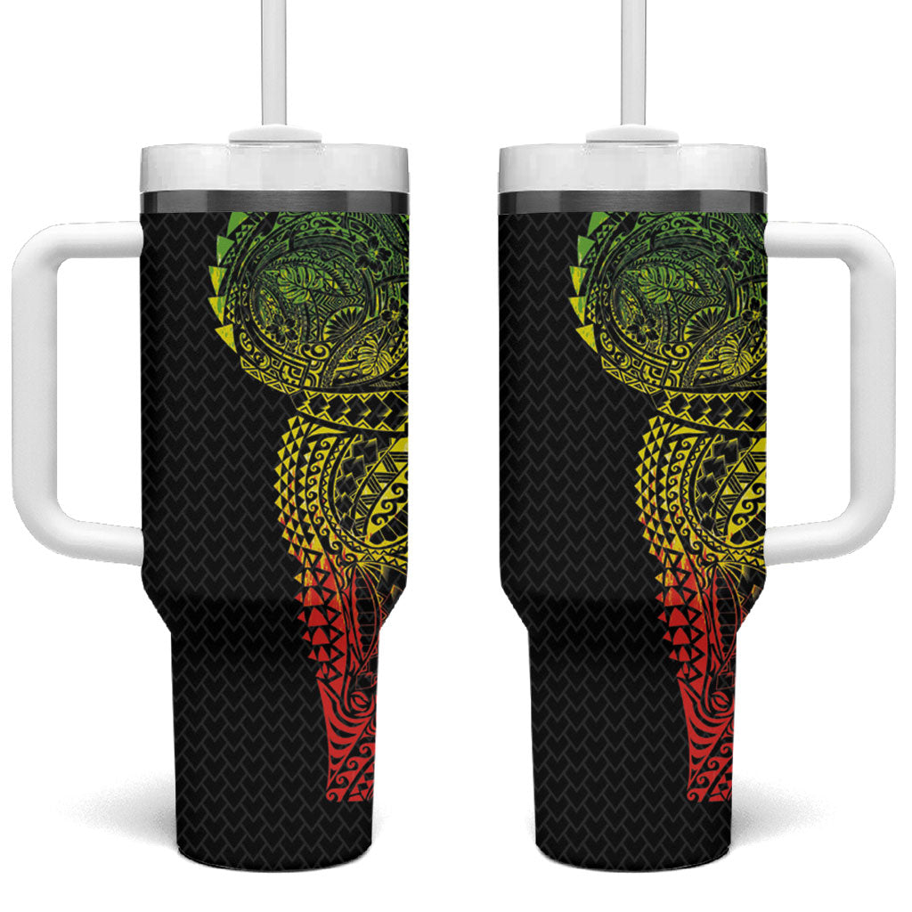 Hawaiian Traditional Tattoos Tumbler With Handle Kakau Tribal Tropical Plant Motif Kanaka Maoli Flag Color Inspired