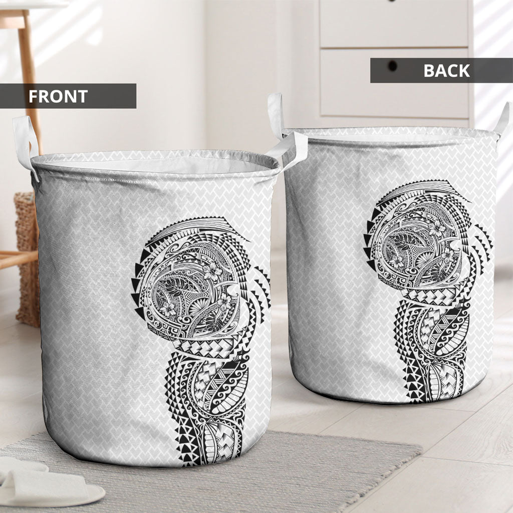 Hawaiian Traditional Tattoos Laundry Basket Kakau Tribal Tropical Plant Motif White Color