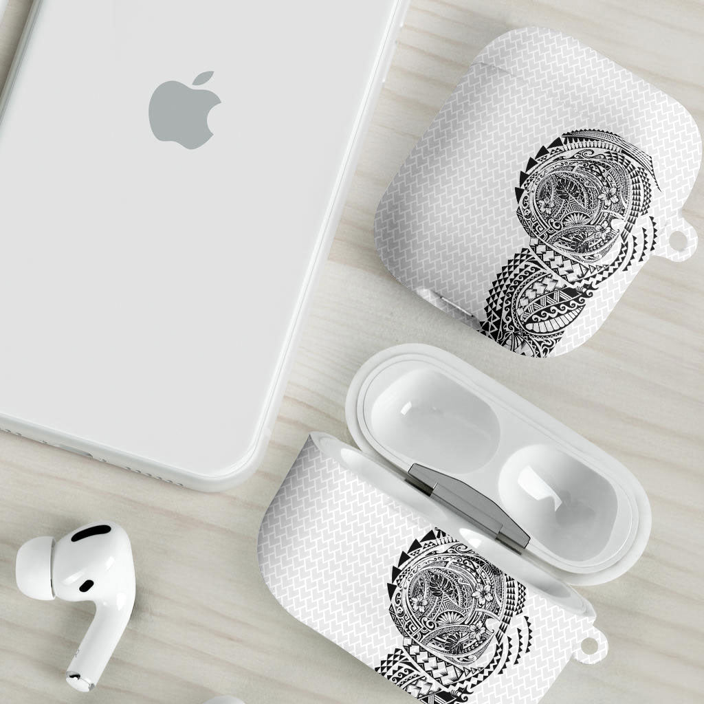 Hawaiian Traditional Tattoos AirPods Case Kakau Tribal Tropical Plant Motif White Color LT03 - Polynesian Pride