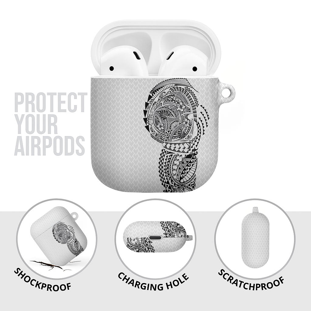 Hawaiian Traditional Tattoos AirPods Case Kakau Tribal Tropical Plant Motif White Color LT03 - Polynesian Pride