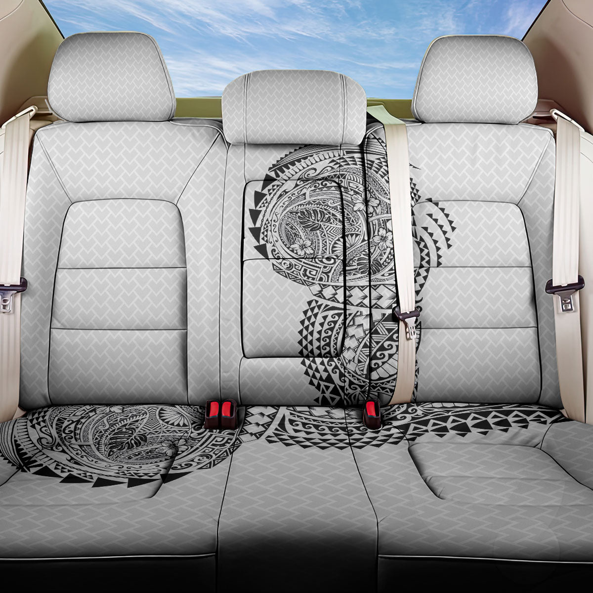 Hawaiian Traditional Tattoos Back Car Seat Cover Kakau Tribal Tropical Plant Motif White Color