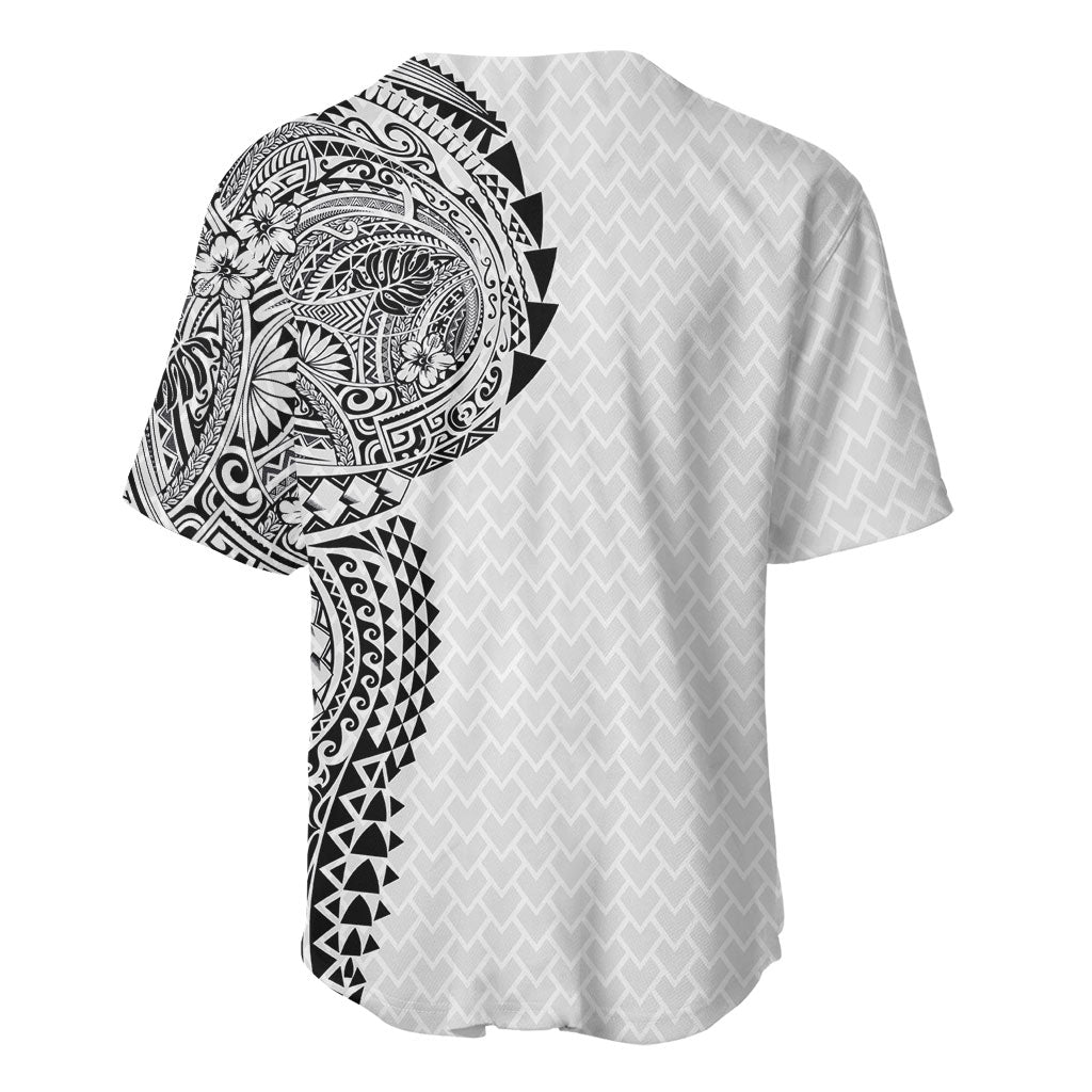 Hawaiian Traditional Tattoos Baseball Jersey Kakau Tribal Tropical Plant Motif White Color