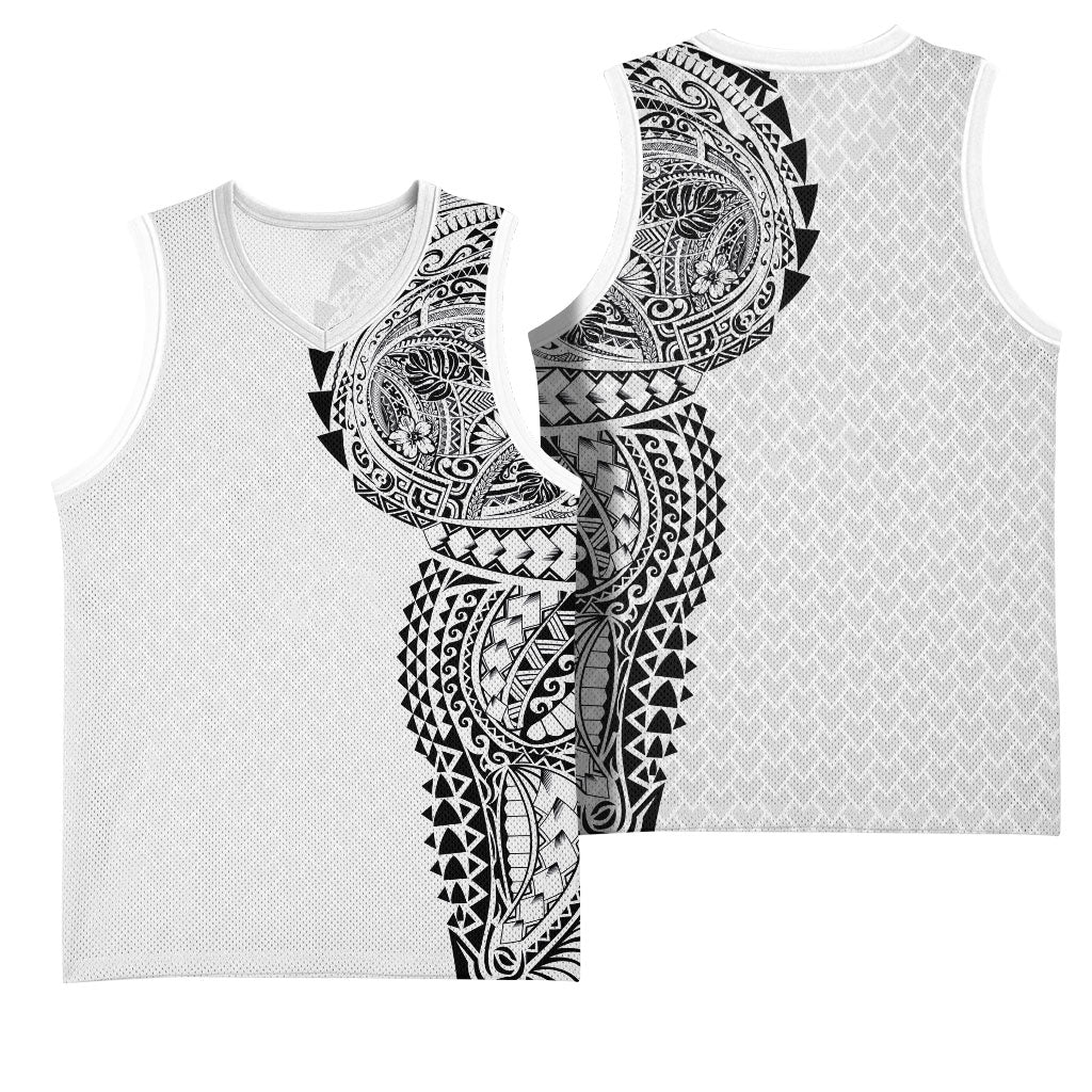 Hawaiian Traditional Tattoos Basketball Jersey Kakau Tribal Tropical Plant Motif White Color LT03 - Polynesian Pride