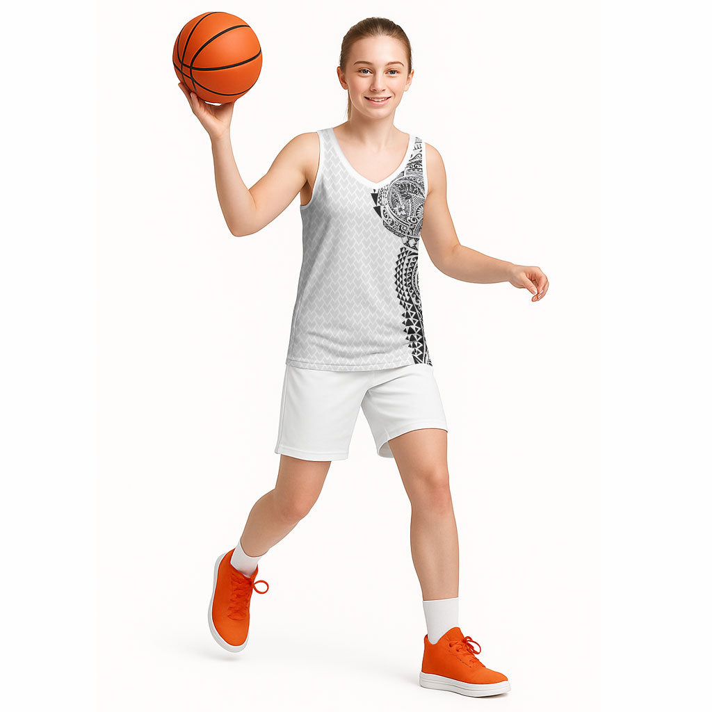 Hawaiian Traditional Tattoos Basketball Jersey Kakau Tribal Tropical Plant Motif White Color LT03 - Polynesian Pride